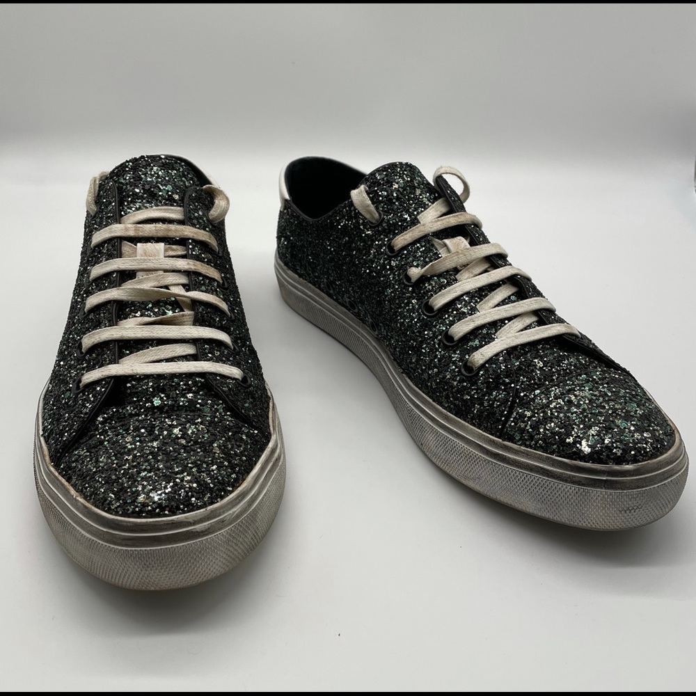 Saint Laurent Green Glitter/Leather Sneakers
